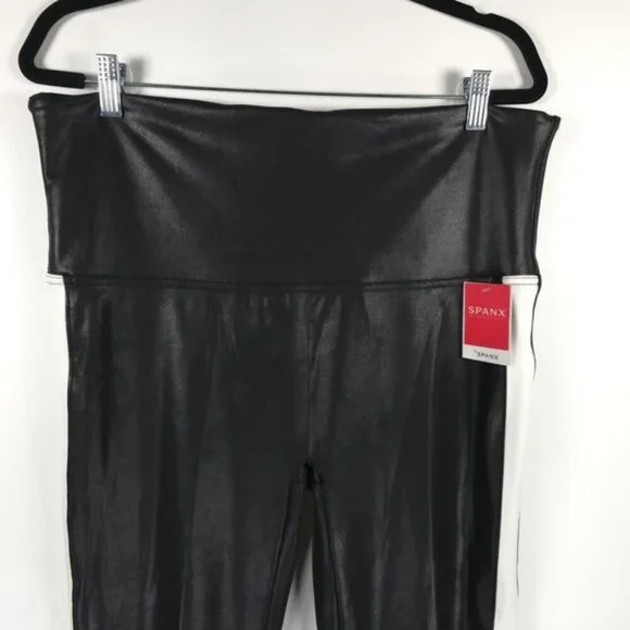 NWT‎ SPANX Shine Black Faux Leather White Stripe Legging 20187P PLUS Size 3X
